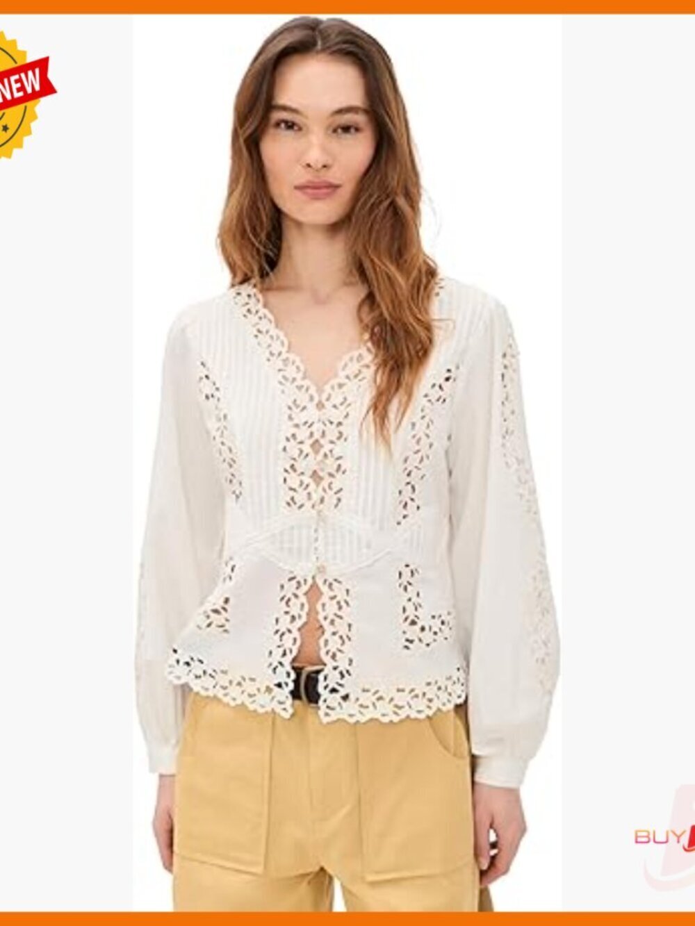 Floral Embroidered Long Sleeve Blouse Loose Fit Button-Down Shirt